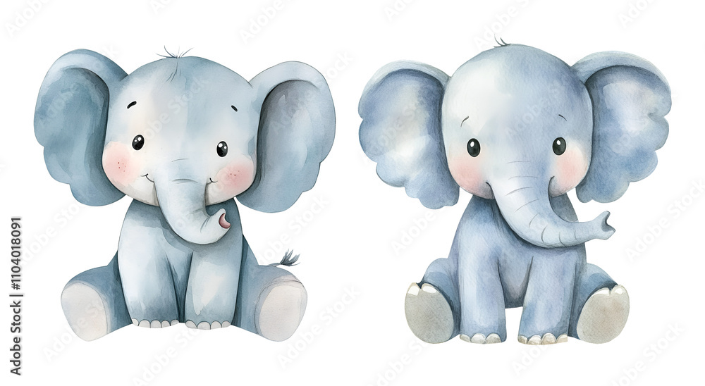 Naklejka premium Elephant, watercolor clipart illustration with isolated background.