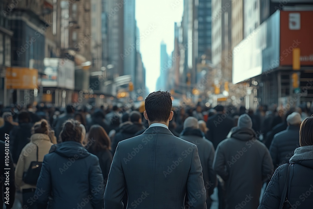 Unidentifiable Man in Suit, Dense New York City Crowd Unidentifiable Man in Suit, Dense New York City Crowd