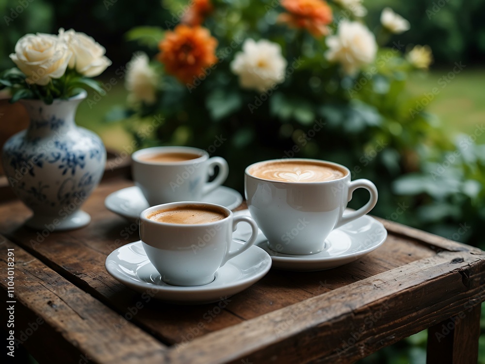 A cup of coffee for guests after a garden gathering. A cup of coffee for guests after a garden gathering.
