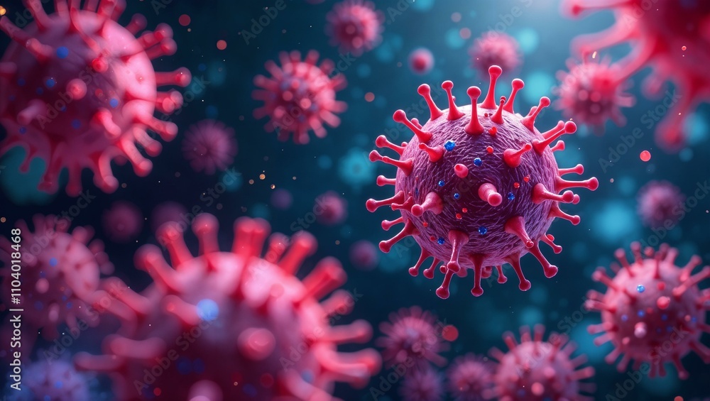 Abstract image of cells, bacteria, and viruses under a microscope, with vibrant colors. Microscopic details,coronavirus, diseases, immunity, health Abstract image of cells, bacteria, and viruses under a microscope, with vibrant colors. Microscopic details,coronavirus, diseases, immunity, health