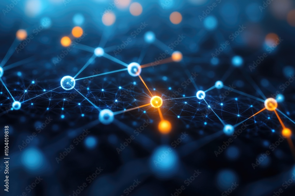 Reaction molecules chains. 3D visualization of glowing elements forming patterns, abstract representation of molecular assembly Reaction molecules chains. 3D visualization of glowing elements forming patterns, abstract representation of molecular assembly