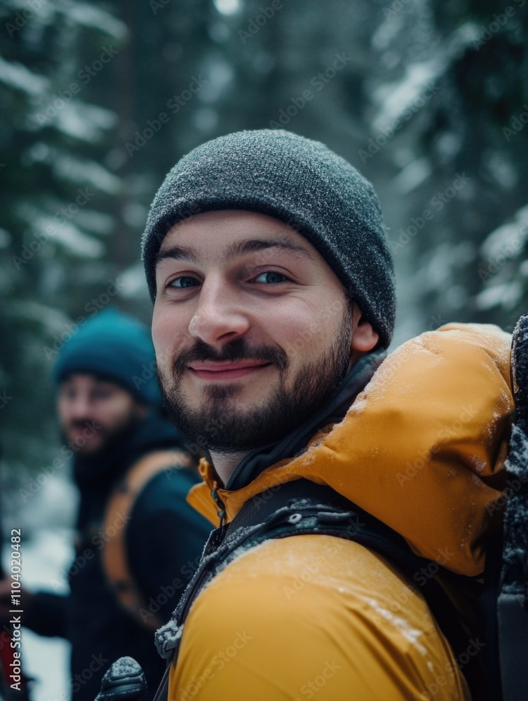 Jovial Hikers on a Winter Adventure Jovial Hikers on a Winter Adventure