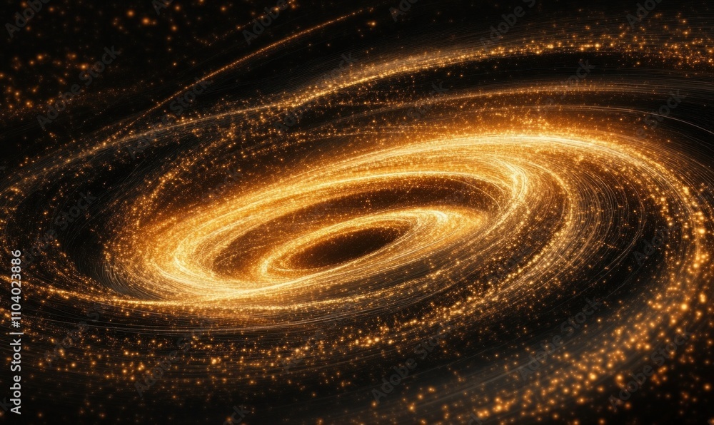 Cosmic Spiral Galaxy with Glowing Golden Particles Cosmic Spiral Galaxy with Glowing Golden Particles