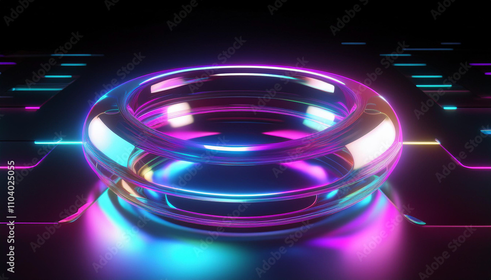 3D purple and blue Holo abstract glowing neon glass shape on black background. 3D purple and blue Holo abstract glowing neon glass shape on black background.