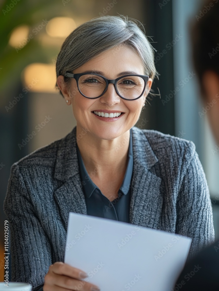 Professional Woman Smiling at Camera in Office Professional Woman Smiling at Camera in Office