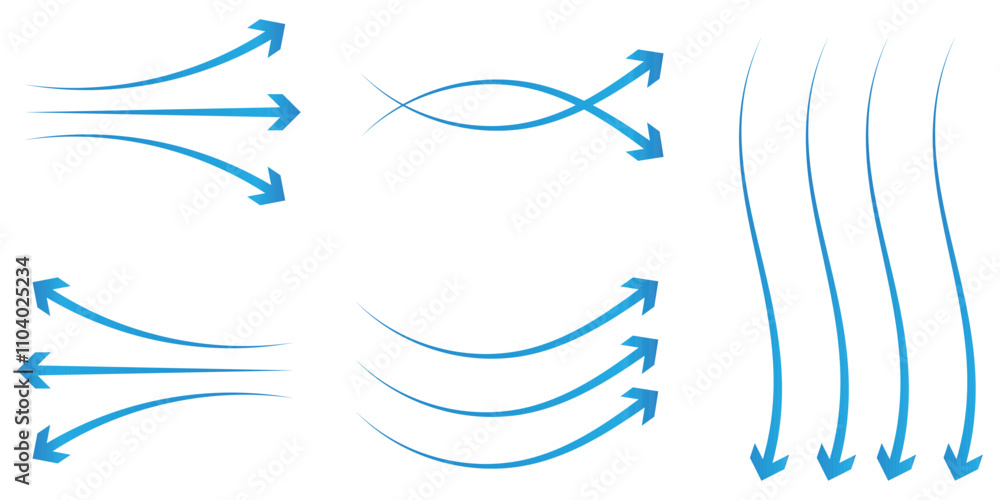 Air flow showing air movement of arrows. Ventilation home fresh, hot or cold from fan or air conditioner wind direction. Air flow showing air movement of arrows. Ventilation home fresh, hot or cold from fan or air conditioner wind direction.