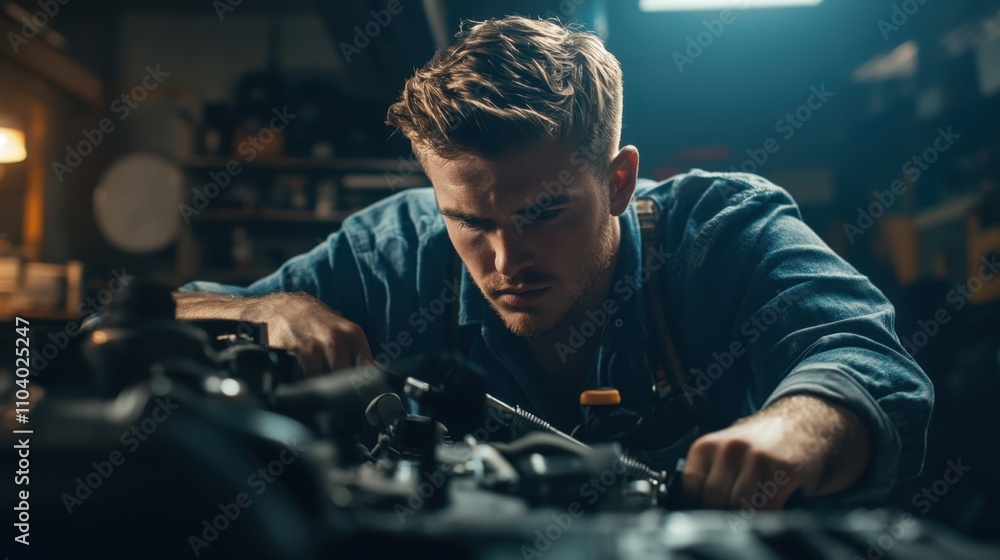 Mechanic Examining Car Engine with Diagnostic Tools for Automotive Maintenance
Mechanic Examining Car Engine with Diagnostic Tools for Automotive Maintenance