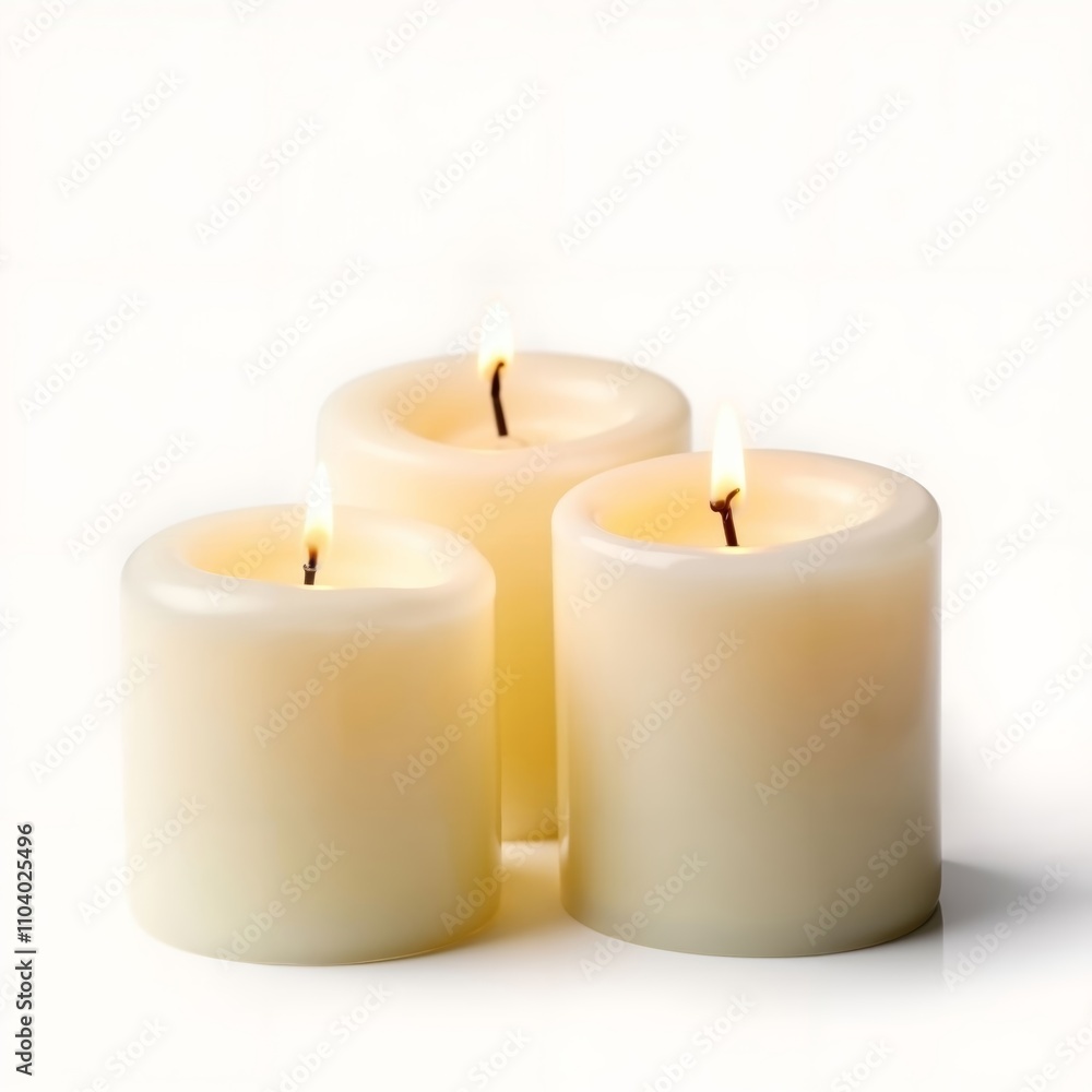three white candles on a white background three white candles on a white background