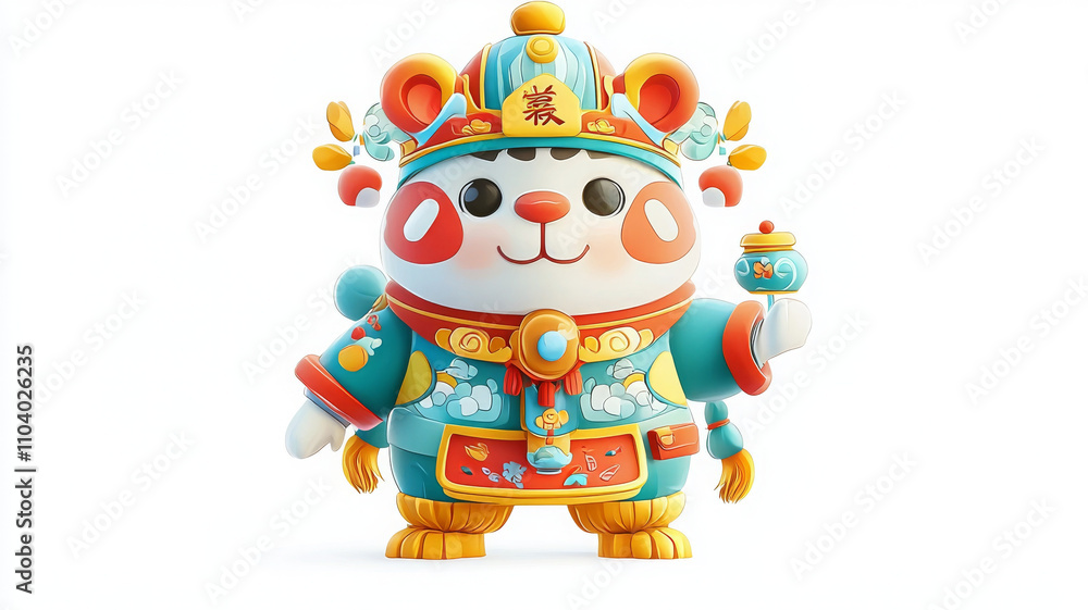 Whimsical cartoon panda character in colorful traditional attire Whimsical cartoon panda character in colorful traditional attire