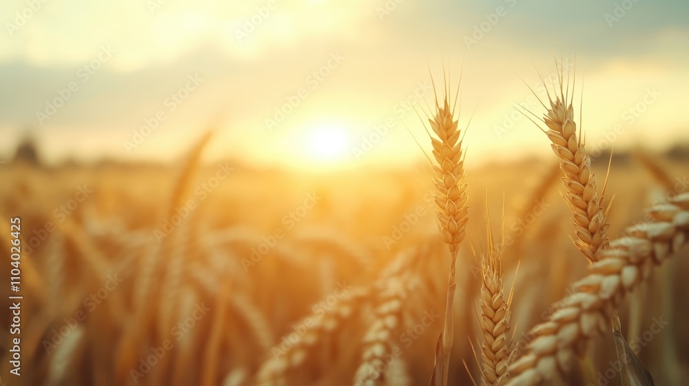 Golden wheat stalks stand tall against a warm sunset, capturing the essence of harvest and nature's beauty ideal for agriculture, food sustainability, and rural lifestyle projects, Golden wheat stalks stand tall against a warm sunset, capturing the essence of harvest and nature's beauty ideal for agriculture, food sustainability, and rural lifestyle projects,