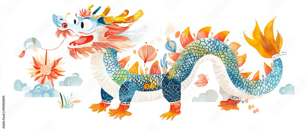 Obraz premium Whimsical dragon illustration with vibrant colors and playful design