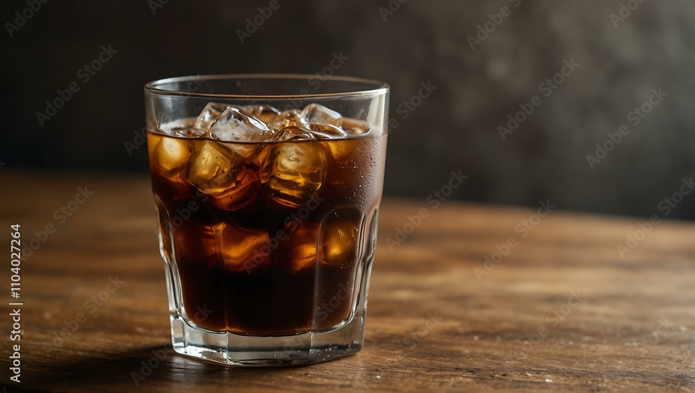A glass of cold coffee with ice. A glass of cold coffee with ice.