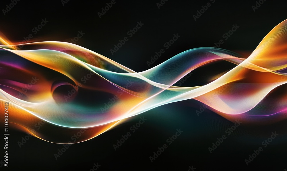 Abstract Flowing Colorful Waves on Black Background Abstract Flowing Colorful Waves on Black Background