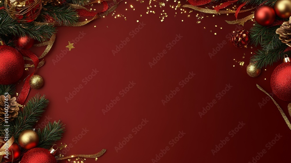 custom made wallpaper toronto digitalA festive scene with shimmering gold stars and rustic pine cones, all set against a vibrant red backdrop, radiating the warmth of the Christmas spirit.