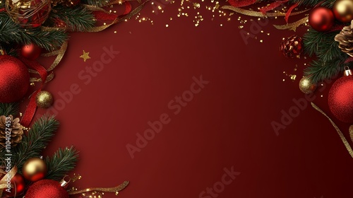 Wallpaper Mural A festive scene with shimmering gold stars and rustic pine cones, all set against a vibrant red backdrop, radiating the warmth of the Christmas spirit. Torontodigital.ca