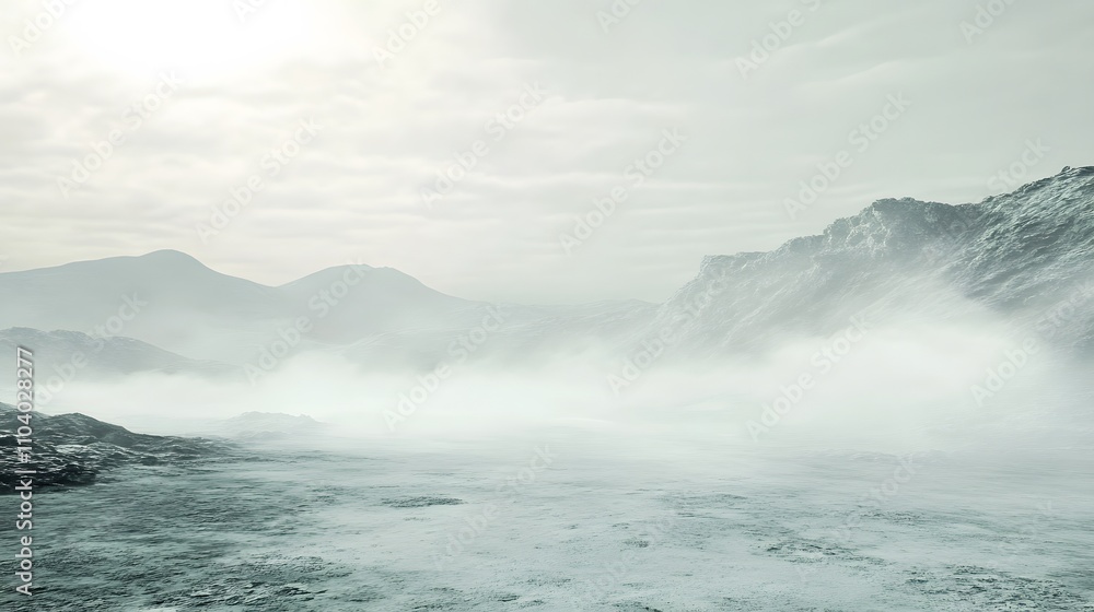 Misty Mountain Valley Winter Landscape Scene Misty Mountain Valley Winter Landscape Scene