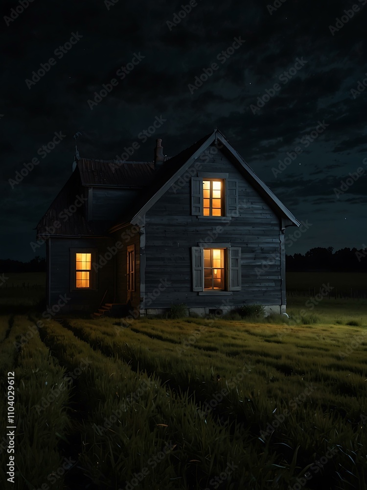 A house on a dark countryside night, adding mystery. A house on a dark countryside night, adding mystery.
