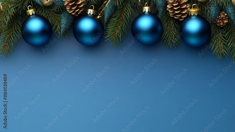 A festive Christmas tree adorned with shimmering blue ornaments and rustic pine cones, radiating warmth and joy for the holiday season. A festive Christmas tree adorned with shimmering blue ornaments and rustic pine cones, radiating warmth and joy for the holiday season.