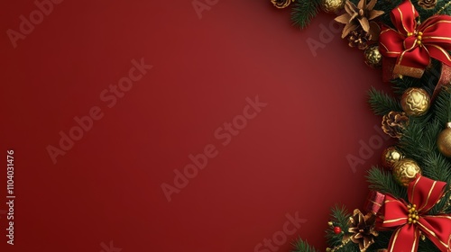 Wallpaper Mural A festive Christmas wreath adorned with shimmering red and gold decorations stands out against a vibrant red backdrop, capturing the spirit of the season. Torontodigital.ca