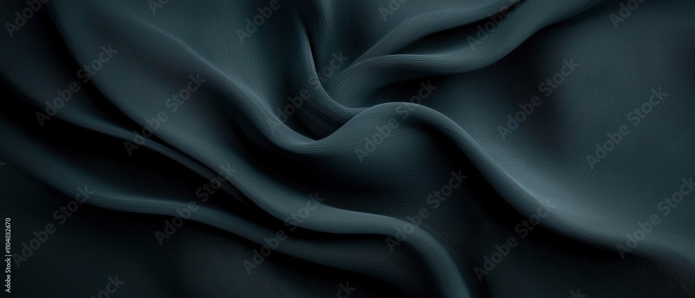 Obraz premium close-up of a dark blue fabric with a smooth and elegant texture. The fabric appears to be made of a silky or satin-like material, with a subtle sheen that catches the light.
