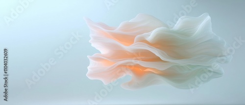 abstract digital art piece that appears to be made up of multiple layers of white and peach-colored fluid shapes.