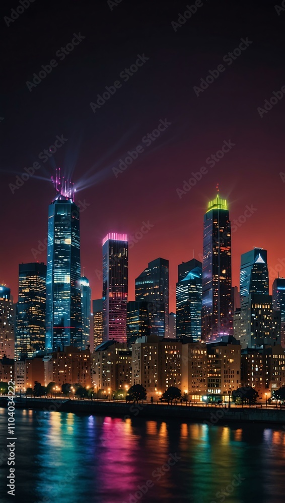 Fototapeta premium A modern city skyline with vibrant lights.