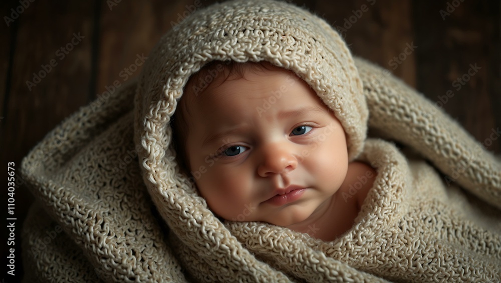 A newborn baby wrapped in a blanket, symbolizing new beginnings. A newborn baby wrapped in a blanket, symbolizing new beginnings.