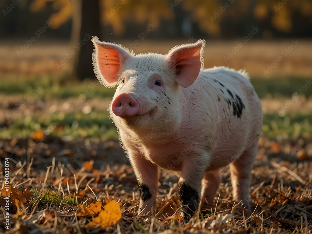 A pig enjoying the warm autumn season. A pig enjoying the warm autumn season.