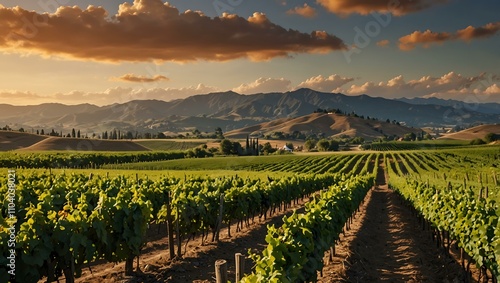 Wallpaper Mural A picturesque vineyard in rolling hills with mountains in the distance. Torontodigital.ca
