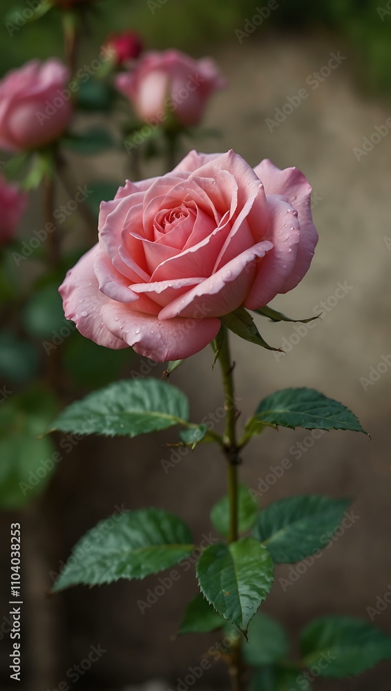 A pink rose blooming in the garden. A pink rose blooming in the garden.