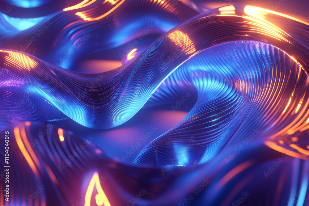 Gradient holographic glowing purple and golden waves and curves abstract background. Liquid surface, ripples, reflections. Gradient holographic glowing purple and golden waves and curves abstract background. Liquid surface, ripples, reflections.
