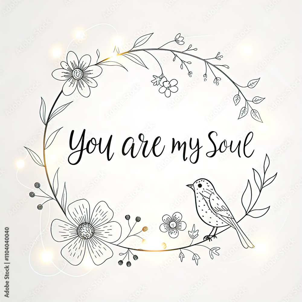 Obraz premium A cute logo with ornate text You are my Soul, and a floral intricate illustration. On a clean white background
