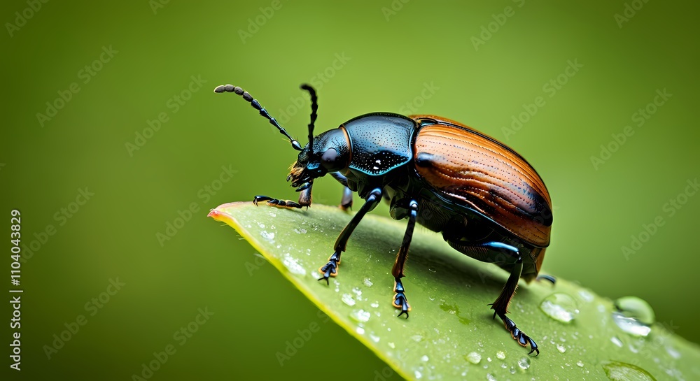 Beetle on a Vibrant Green Leaf, Leaves, Rain Drop Dew Water, Insect Bug Nature Wildlife Image Beetle on a Vibrant Green Leaf, Leaves, Rain Drop Dew Water, Insect Bug Nature Wildlife Image