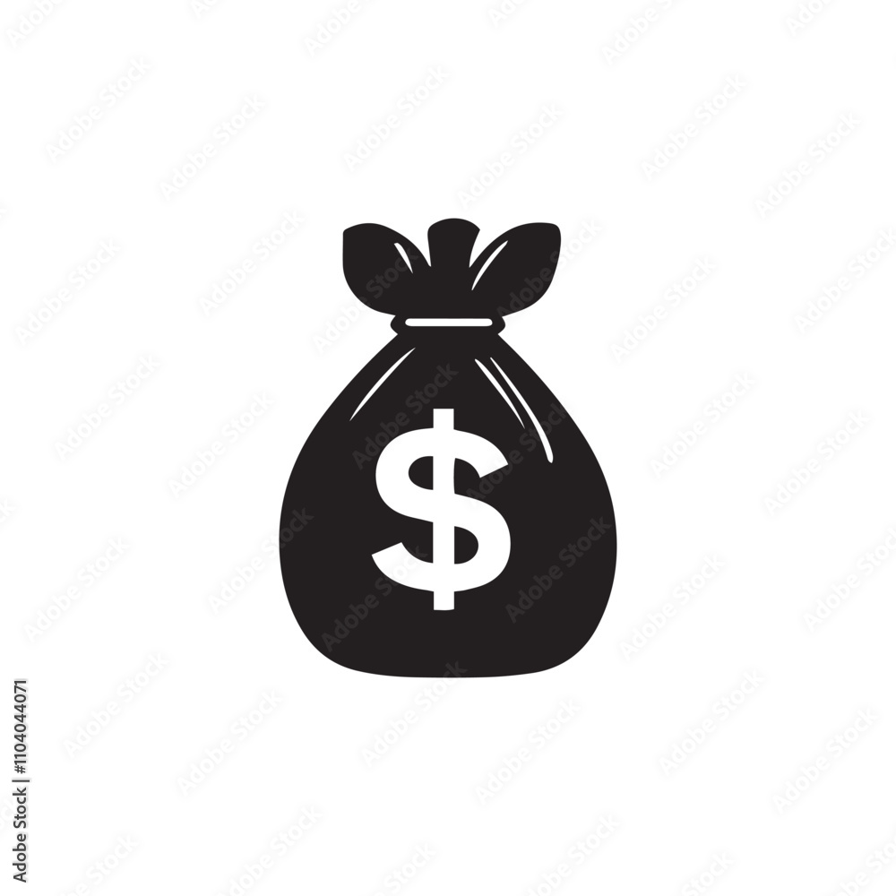 Bag with a dollar sign. Black Bag icon on white background. Bag with a dollar sign. Black Bag icon on white background.