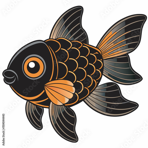 black silhouette Goldfish cartoon art on a isoleted white background 