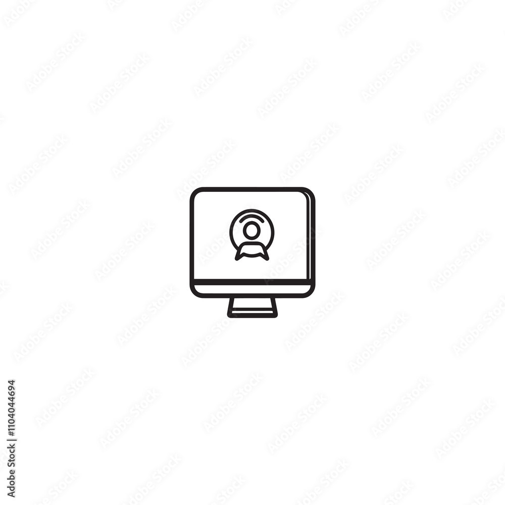 a computer screen with a person on the screen. black icon a computer screen with a person on the screen. black icon