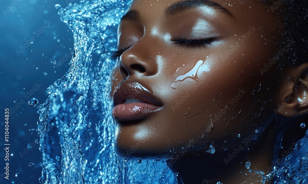 Serene Woman with Splashing Water Close-Up Serene Woman with Splashing Water Close-Up