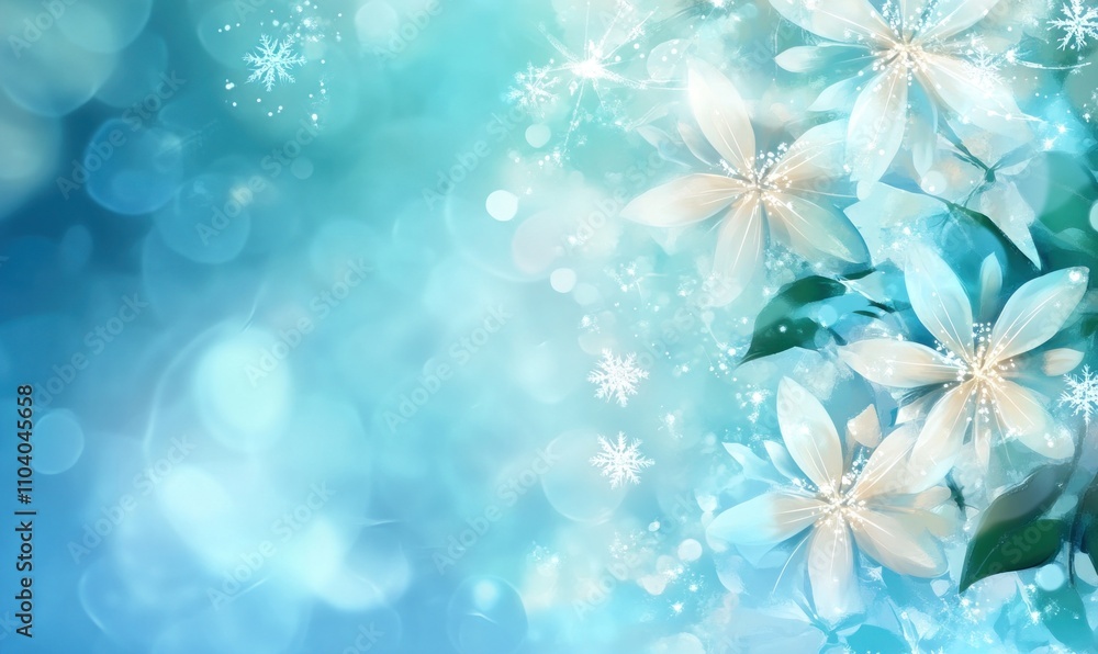 Elegant Winter Floral Background with Sparkling Snowflakes Elegant Winter Floral Background with Sparkling Snowflakes