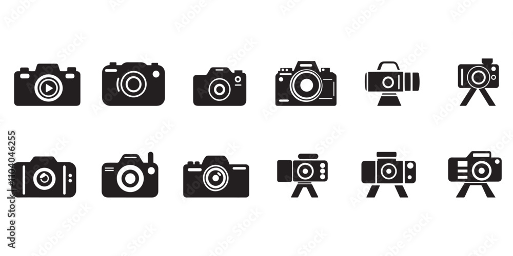 Camera icon set . Black camera icon on white background. Camera icon set . Black camera icon on white background.
