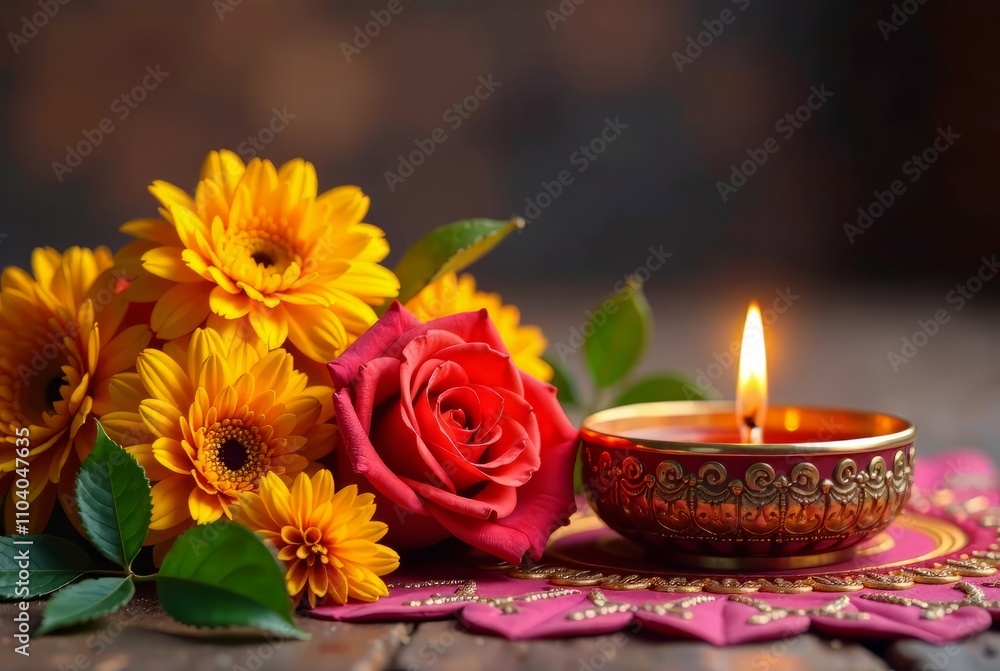 Marigold Rose Kumkum Tilak Festive Background - AI Art for Celebrations Marigold Rose Kumkum Tilak Festive Background - AI Art for Celebrations