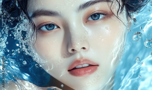 Ethereal Beauty in Water Close-Up Portrait