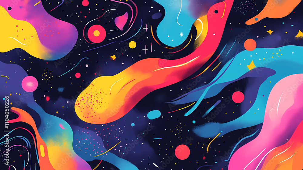 Vibrant abstract design with colorful splashes and cosmic elements. Cosmic. Illustration Vibrant abstract design with colorful splashes and cosmic elements. Cosmic. Illustration
