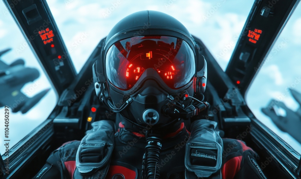 Fighter Pilot in Cockpit with Futuristic Helmet Fighter Pilot in Cockpit with Futuristic Helmet