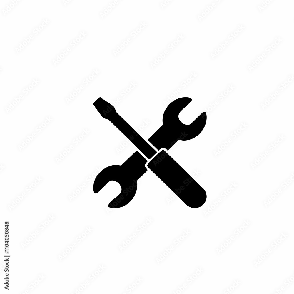 Wrench and Screwdriver Icon - Tools, Repair, and Maintenance Symbol in Solid Black Wrench and Screwdriver Icon - Tools, Repair, and Maintenance Symbol in Solid Black