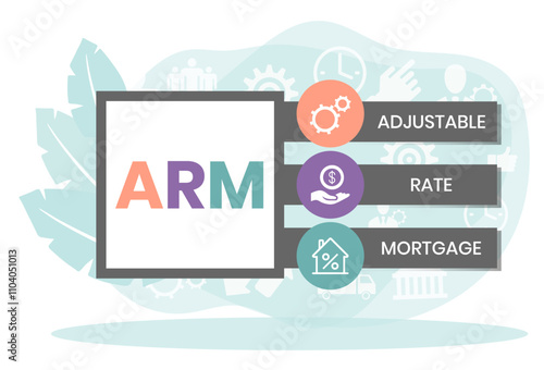 ARM - Adjustable Rate Mortgage. business concept background. vector illustration concept with keywords and icons. lettering illustration with icons for web banner, flyer, landing page, presentation