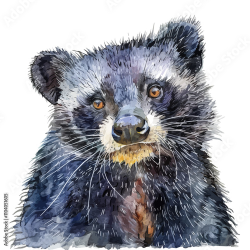 A watercolor painting of Binturong, isolated on a white background. Binturong vector.