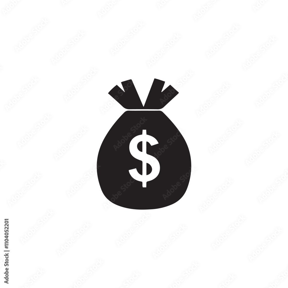 Bag with a dollar sign. Black Bag icon on white background. Bag with a dollar sign. Black Bag icon on white background.