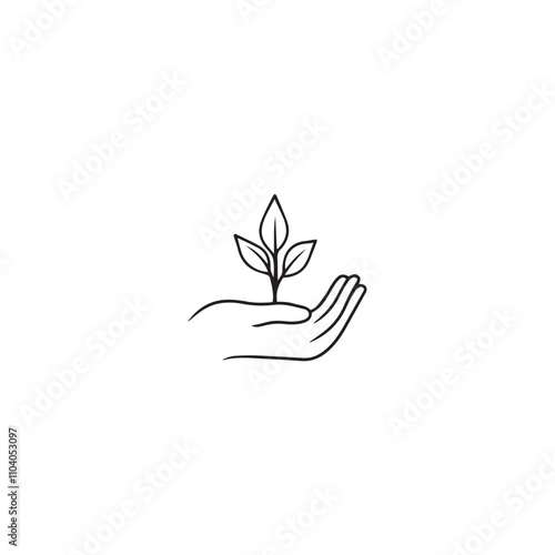 Hands holding soil with tree flat line icon. ecology concept logo.  plant growing emblem . vector illustration