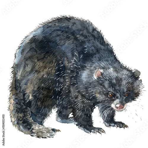 A watercolor drawing of Binturong, isolated on a white background. Binturong vector.