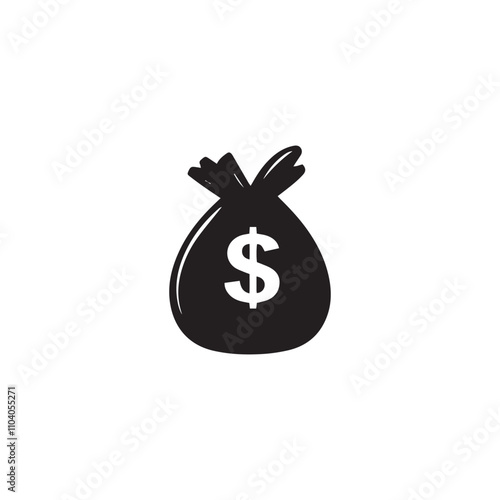 Bag with a dollar sign. Black Bag icon on white background.
